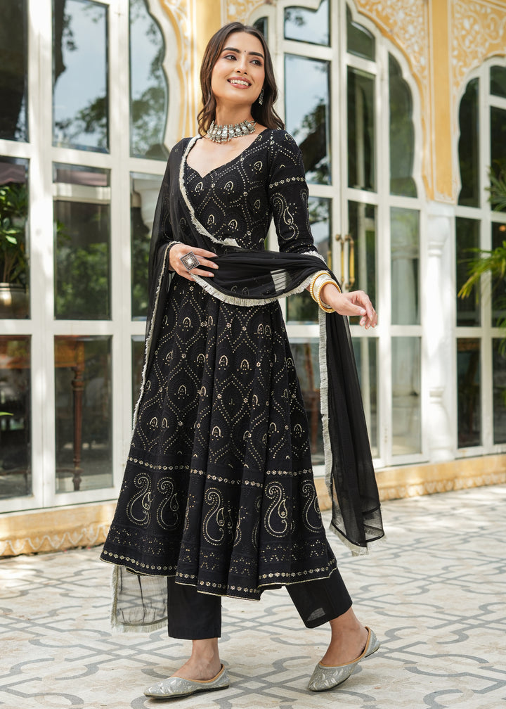 Jannat Black Chikankari Anarkali Suit set with Dupatta