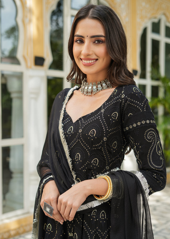 Jannat Black Chikankari Anarkali Suit set with Dupatta