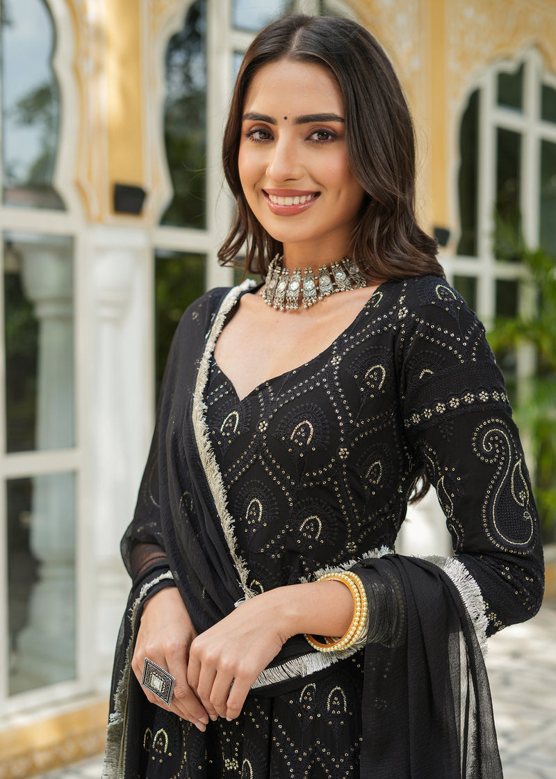 Jannat Black Chikankari Anarkali Suit set with Dupatta