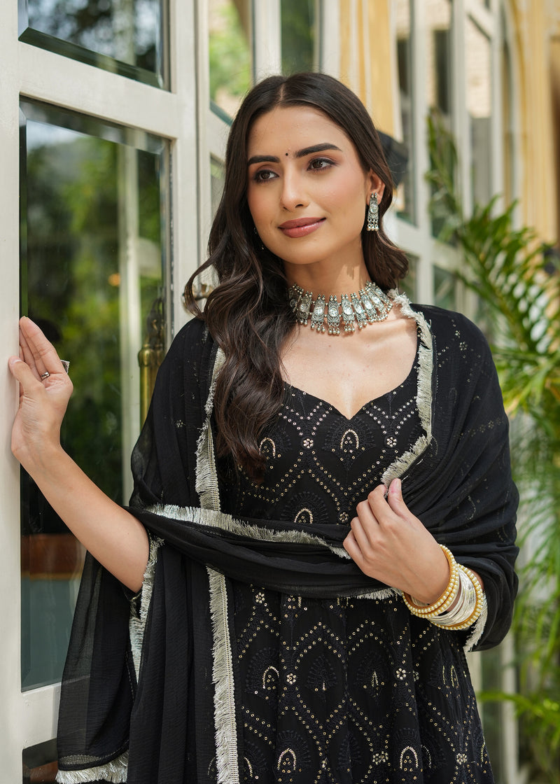 Jannat Black Chikankari Anarkali Suit set with Dupatta