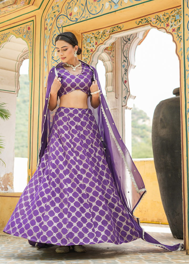 Ishya Purple Organza Jacquard Lehenga set
