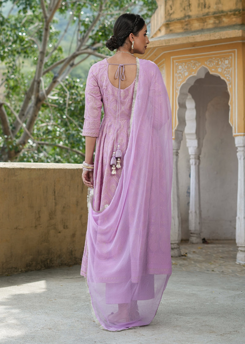 Asmee Lavender Chikankari Anarkali Suit set with Dupatta