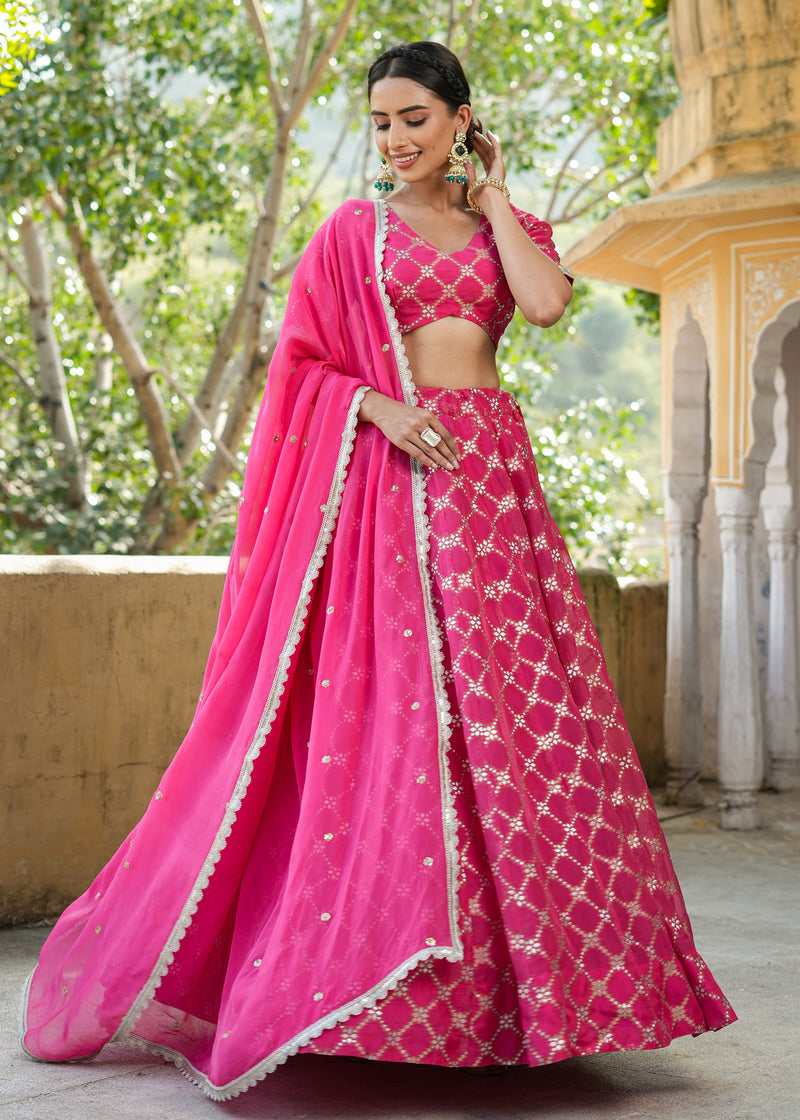 Dhriti Pink Organza Jacquard lehenga set