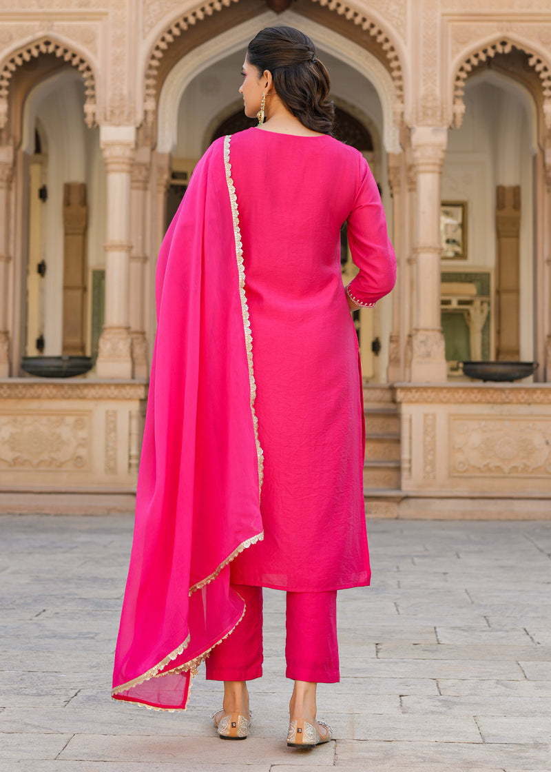 Aabha Pink Embroidered Straight Suit set with Dupatta