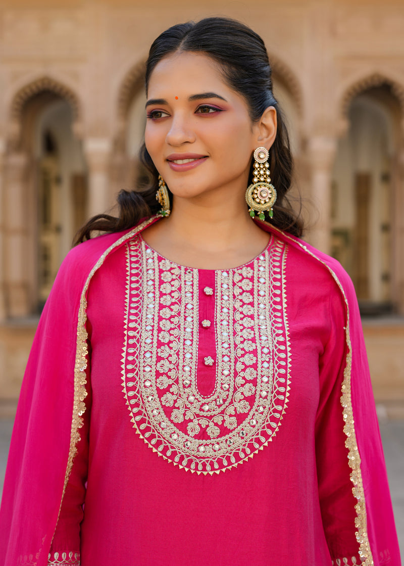 Aabha Pink Embroidered Straight Suit set with Dupatta