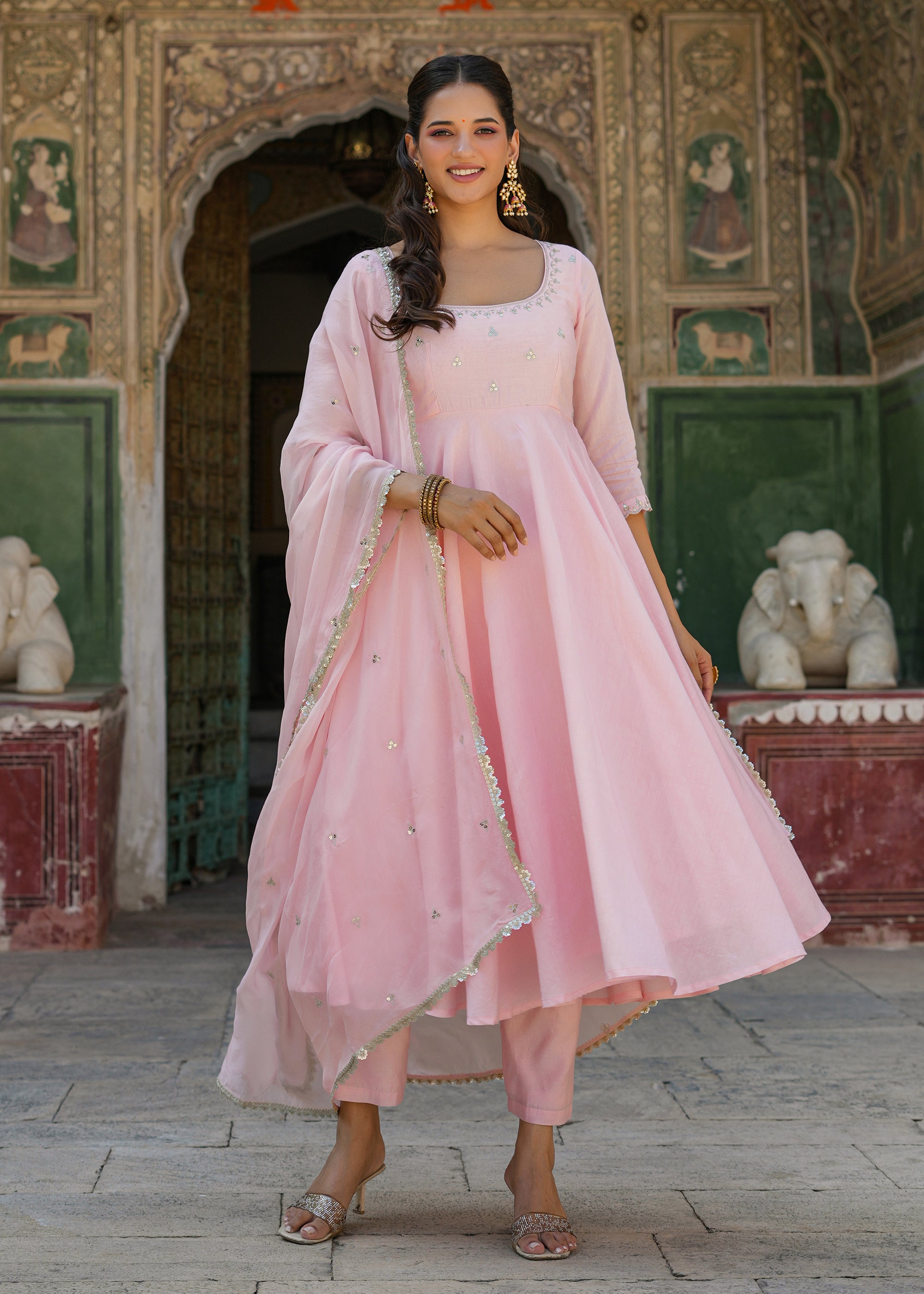 Pastel Pink Chanderi Cotton Suit