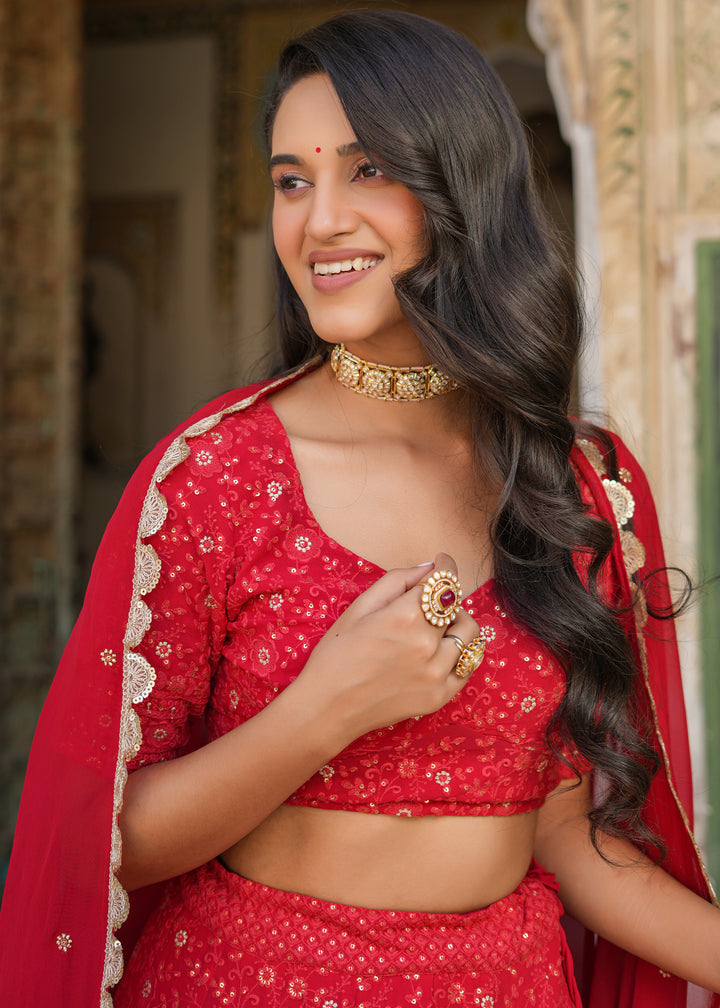 Dastoor Red Lucknowi Embroidered Lehenga set
