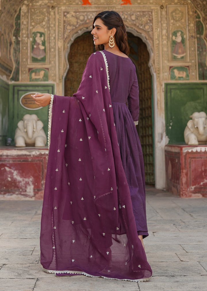 Niti Purple Embroidered Alia Cut Suit set with Dupatta