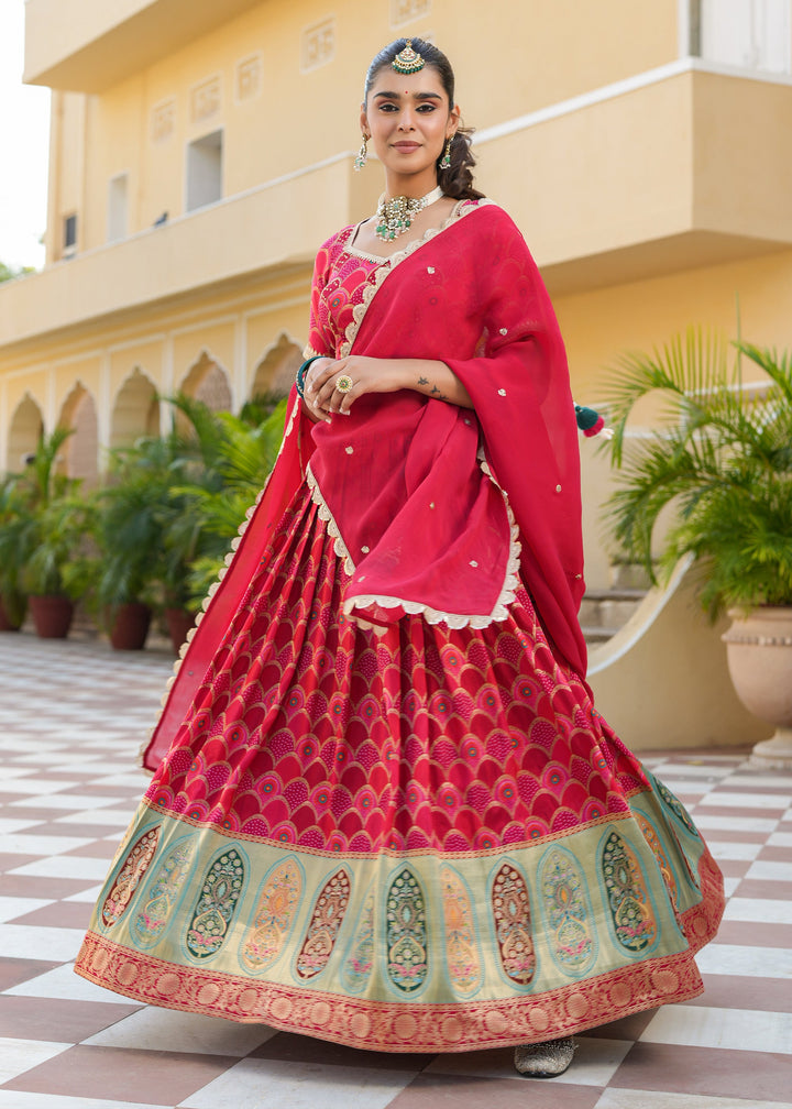 Preeta Red Silk Printed Lehenga set
