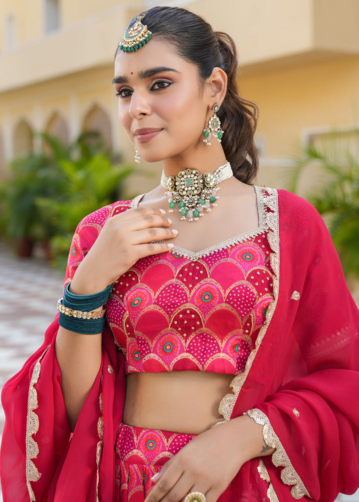 Preeta Red Silk Printed Lehenga set