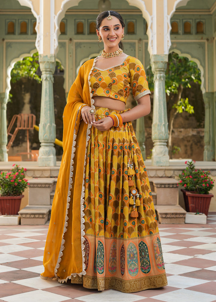 Viha Yellow Silk Printed Lehenga set