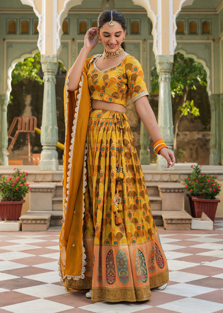 Viha Yellow Silk Printed Lehenga set
