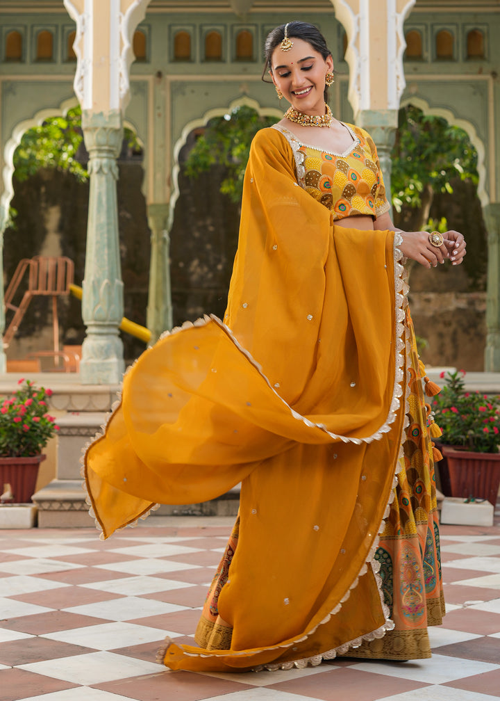 Viha Yellow Silk Printed Lehenga set