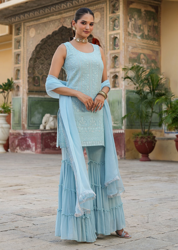 Nitara Sea green Embroidered Sharara set with dupatta