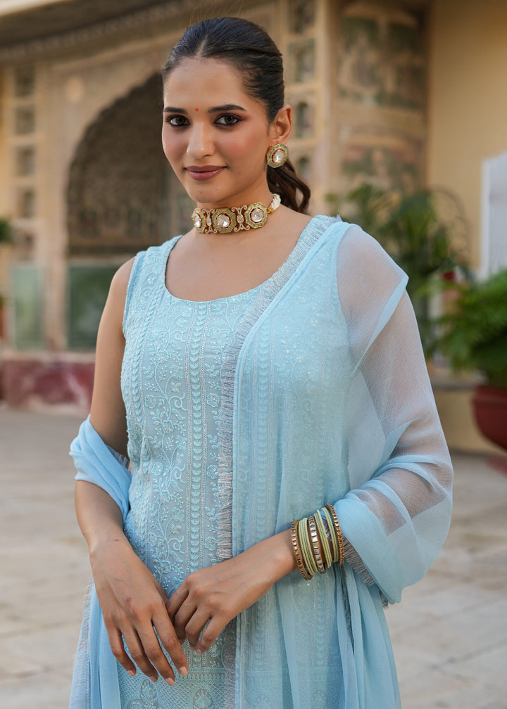 Nitara Sea green Embroidered Sharara set with dupatta