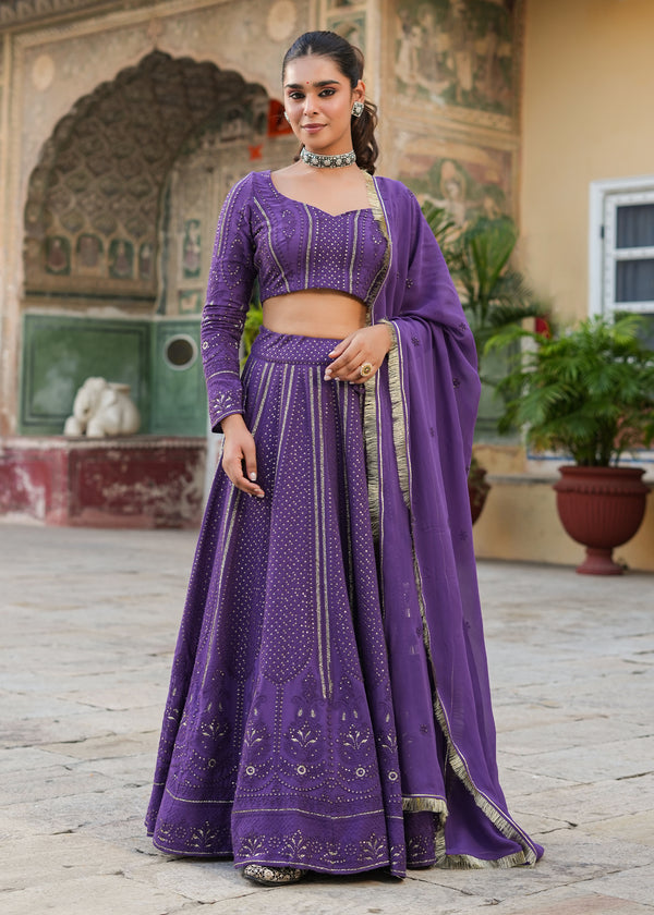 Arshi Purple Lucknowi Embroidered Lehenga Set