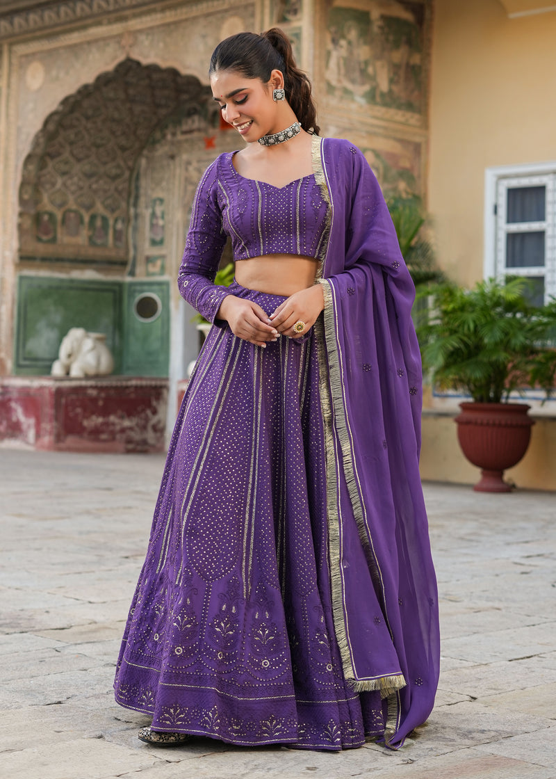 Arshi Purple Lucknowi Embroidered Lehenga Set