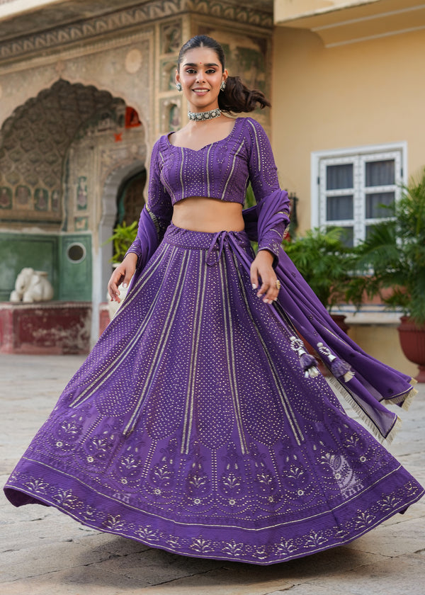 Arshi Purple Lucknowi Embroidered Lehenga Set