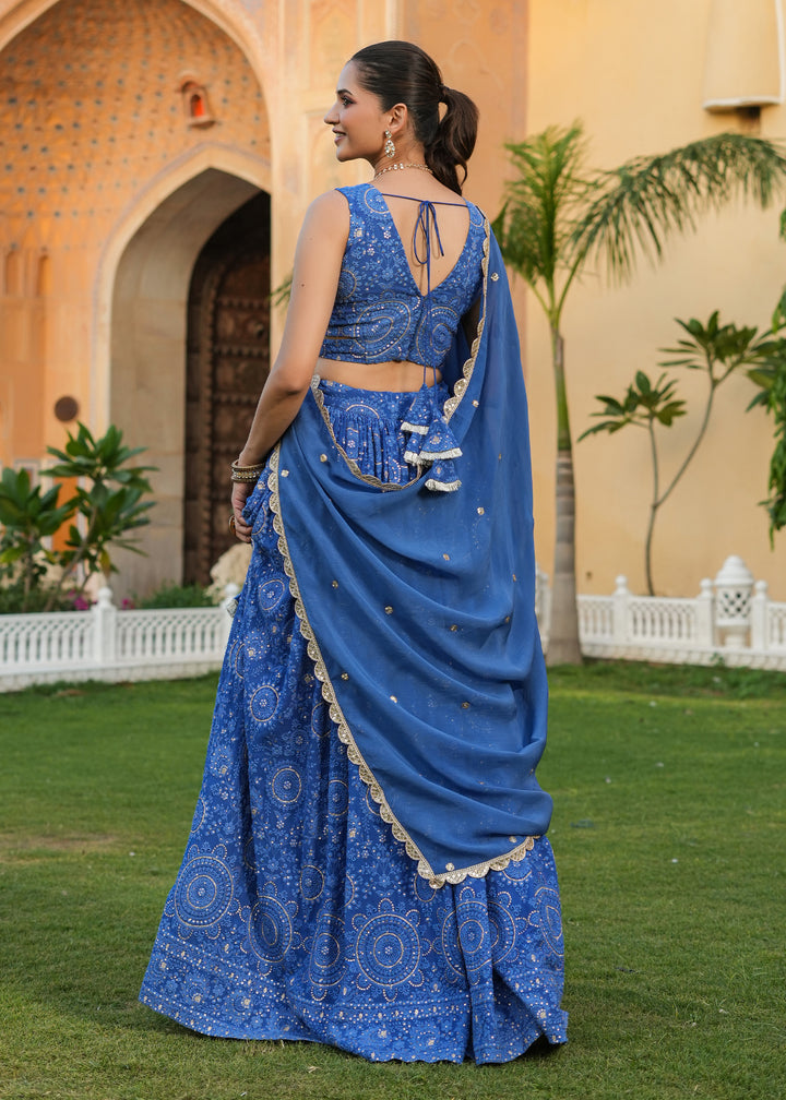 Kabira Blue Lucknowi Embroidered Lehenga Set