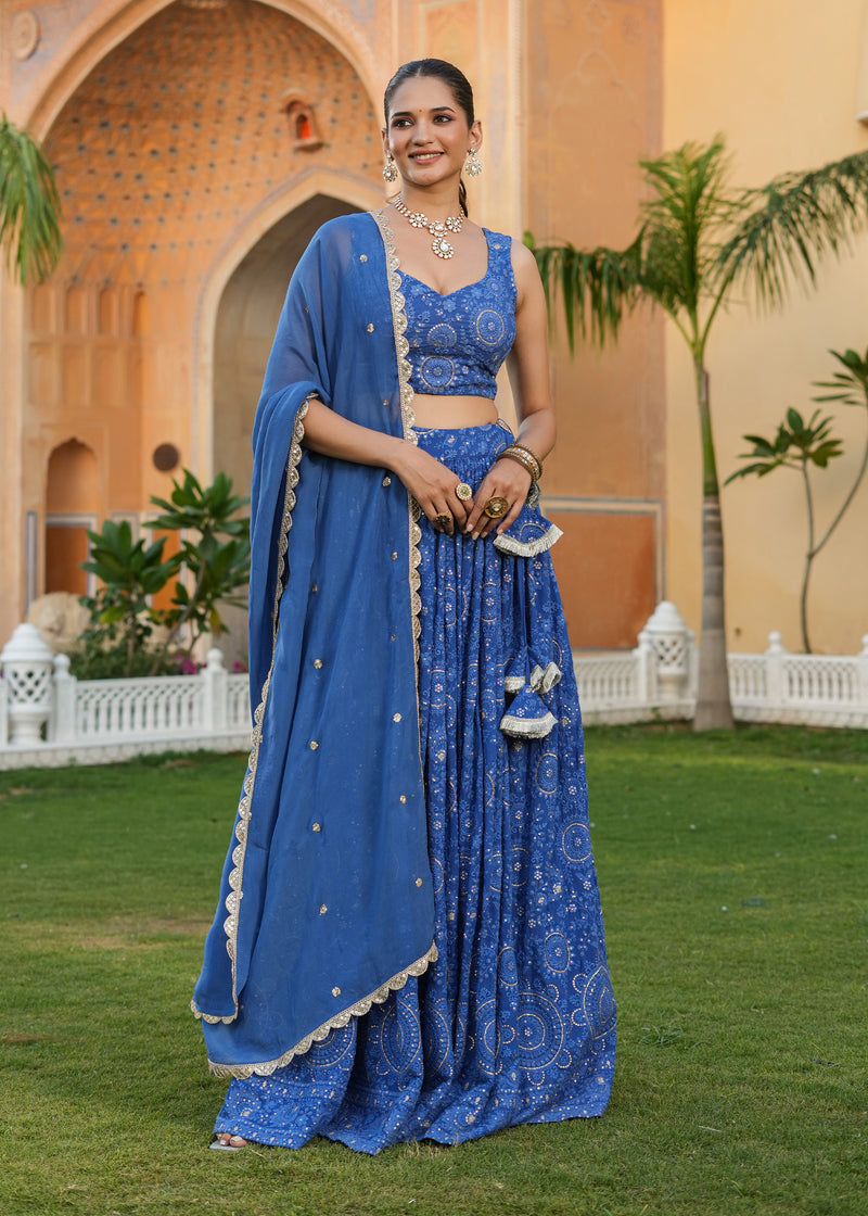 Kabira Blue Lucknowi Embroidered Lehenga Set