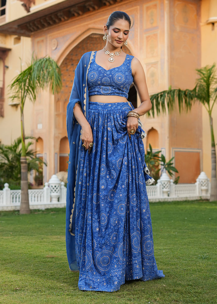 Kabira Blue Lucknowi Embroidered Lehenga Set