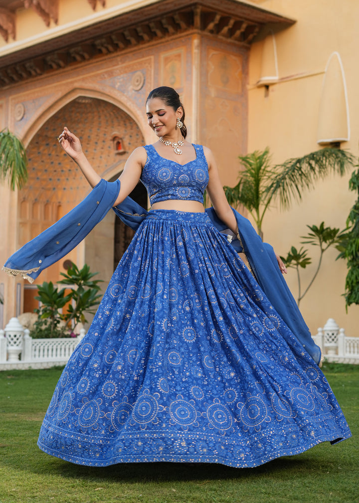 Kabira Blue Lucknowi Embroidered Lehenga Set