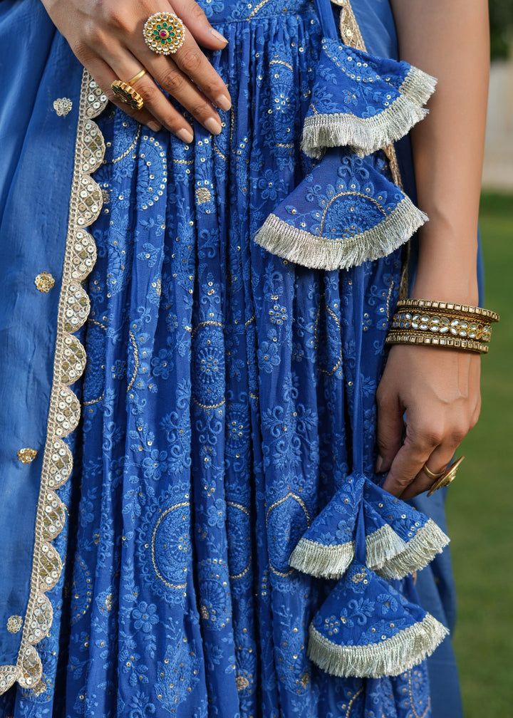 Kabira Blue Lucknowi Embroidered Lehenga Set