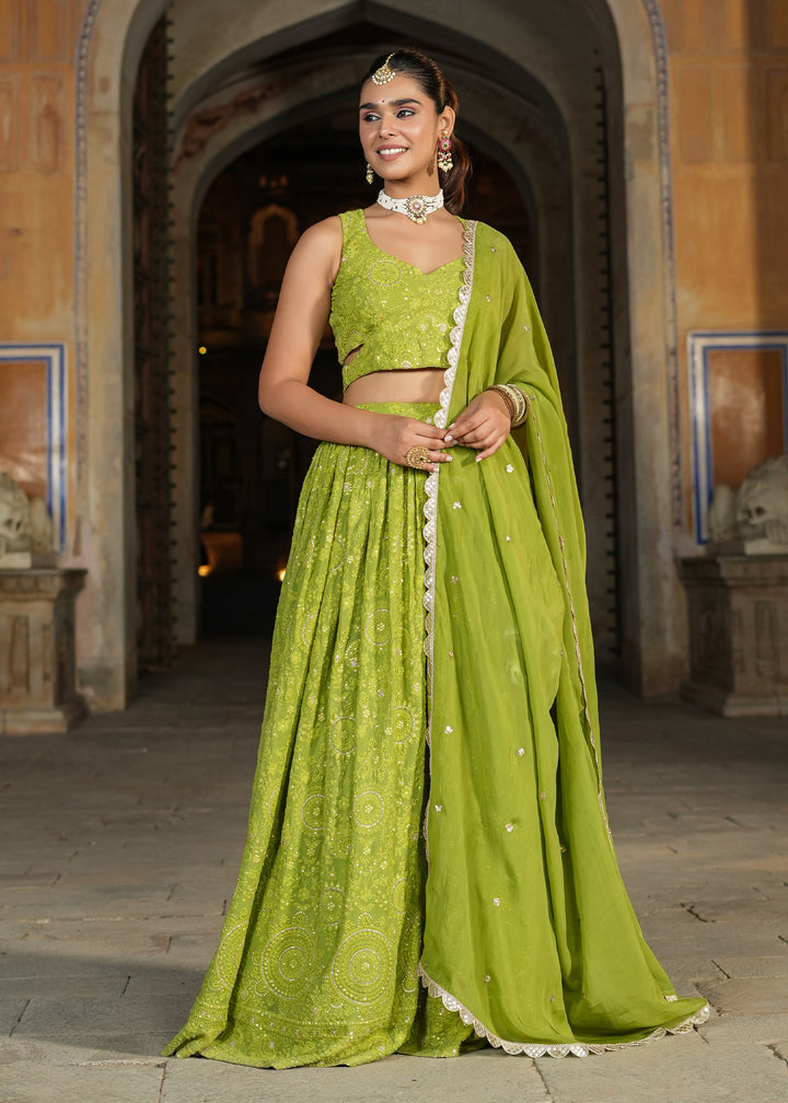 Bani Green Lucknowi Embroidered Lehenga set