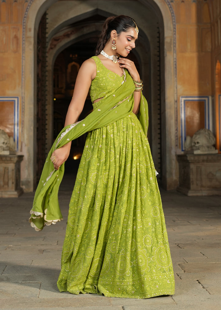 Bani Green Lucknowi Embroidered Lehenga set
