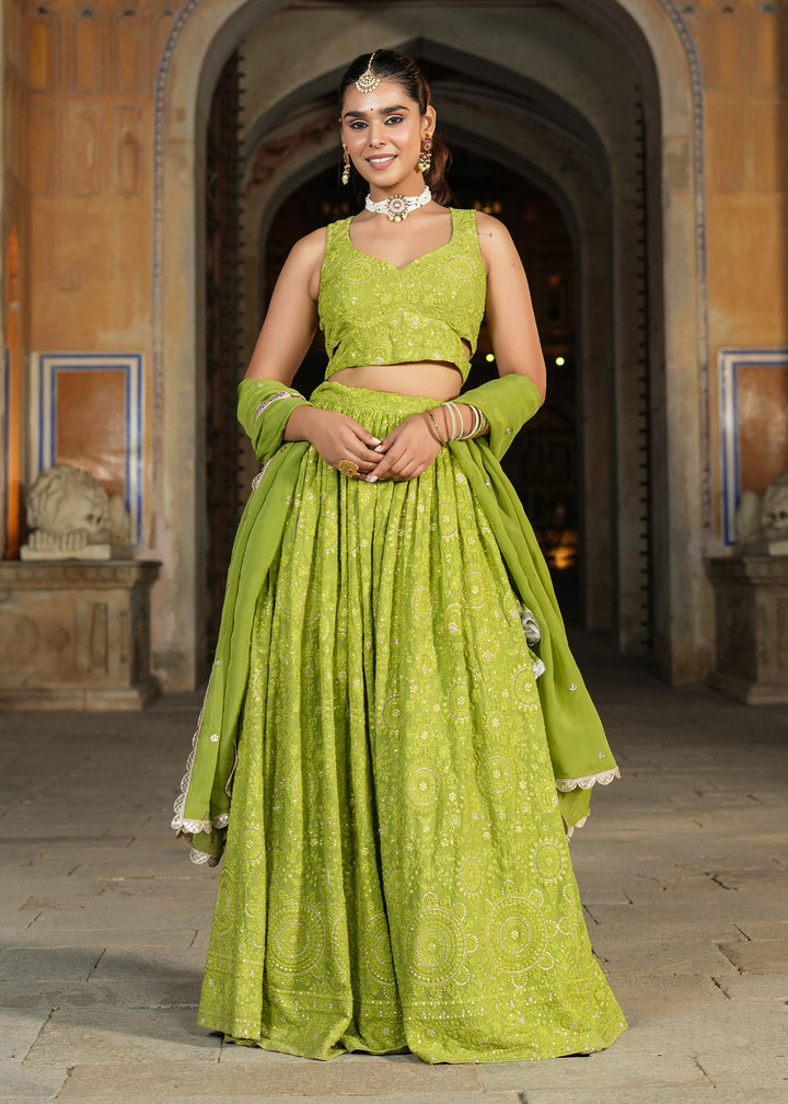 Bani Green Lucknowi Embroidered Lehenga set