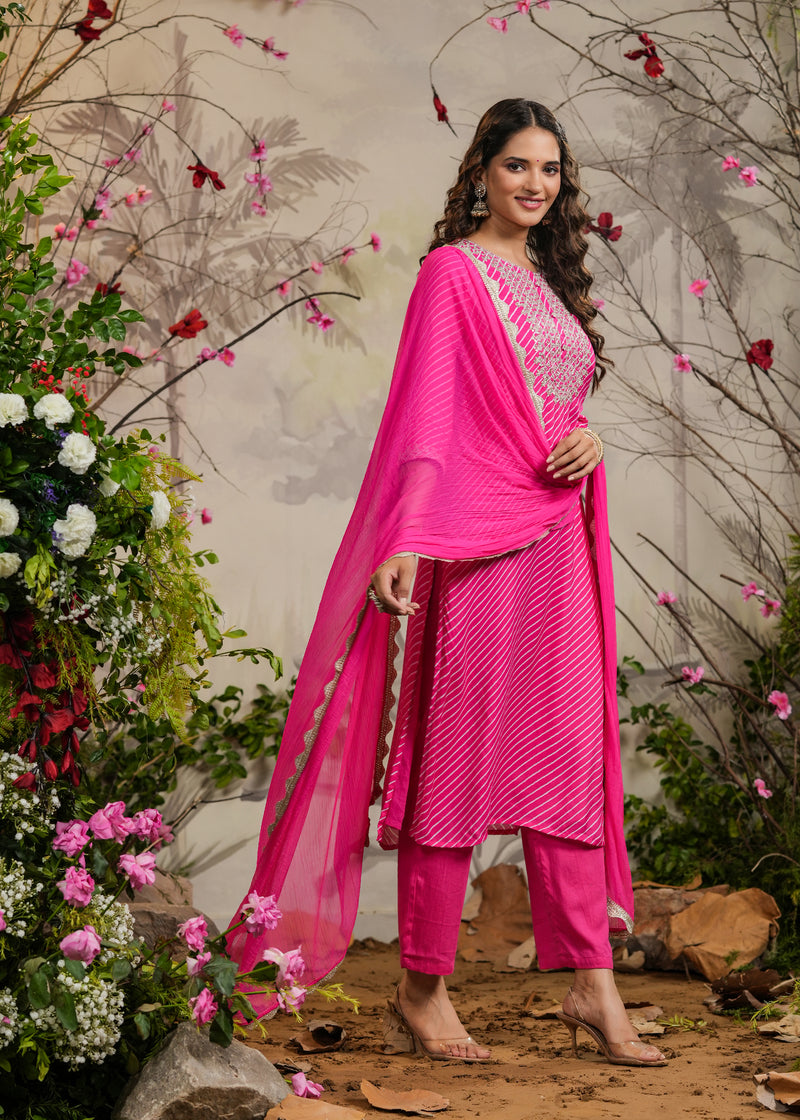 Baby Pink Kurti Palazzo Dupatta Set |