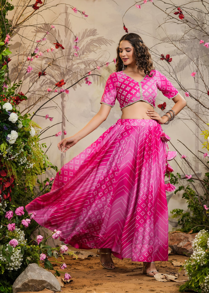 Sagun Pink Bandhej Lehenga Set