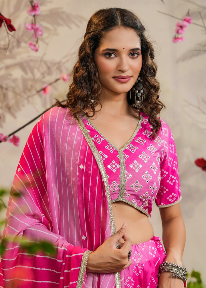 Sagun Pink Bandhej Lehenga Set