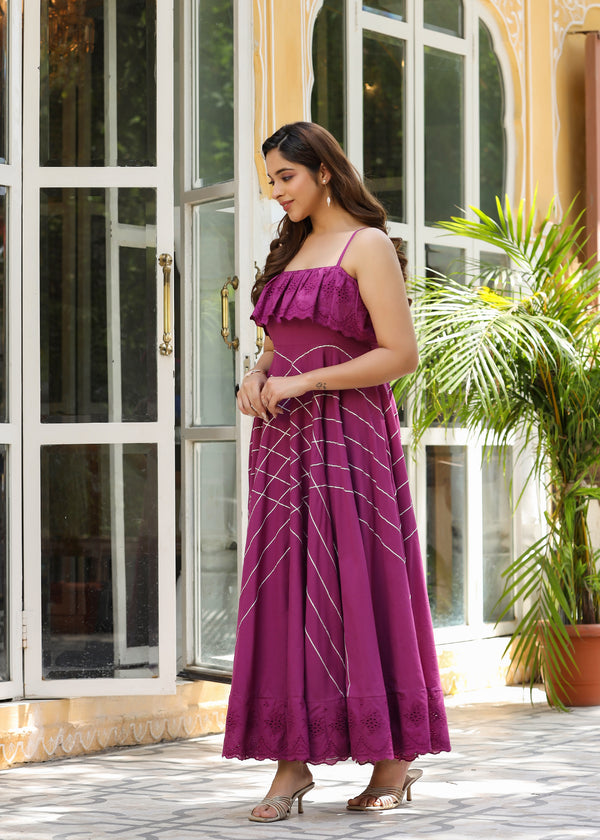 Aanya Embroidered Flared Wine Gota Lace Dress