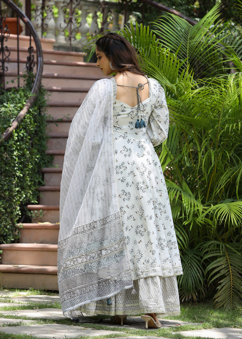 Raahi Printed Layered Dress with Dupatta