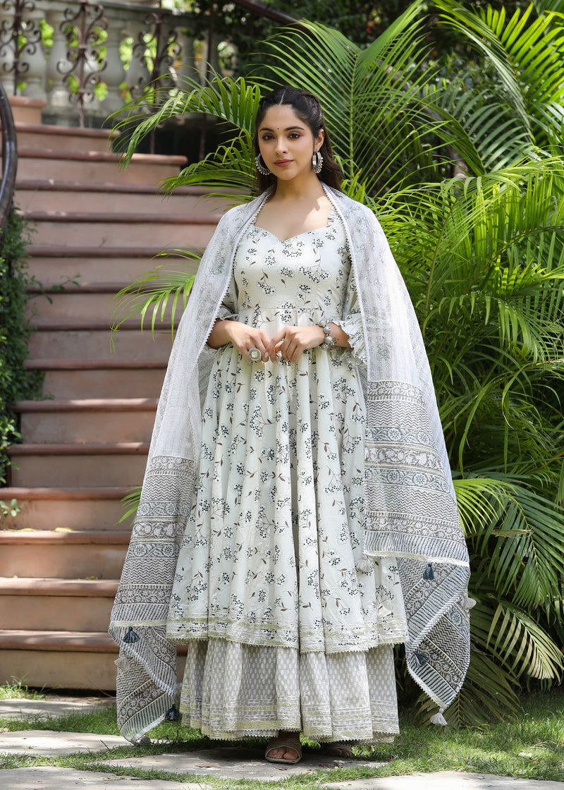 Raahi Printed Layered Dress with Dupatta