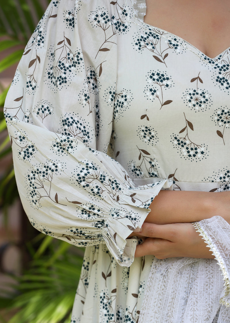 Raahi Printed Layered Dress with Dupatta