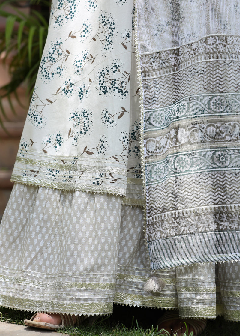 Raahi Printed Layered Dress with Dupatta