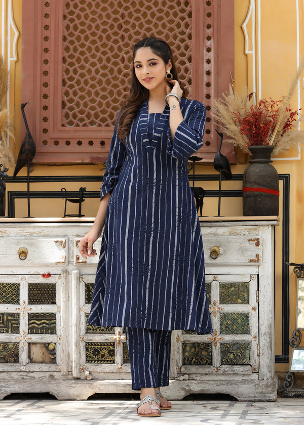 Misha Navy Blue yarn Dyed Embroidered Co-ord set