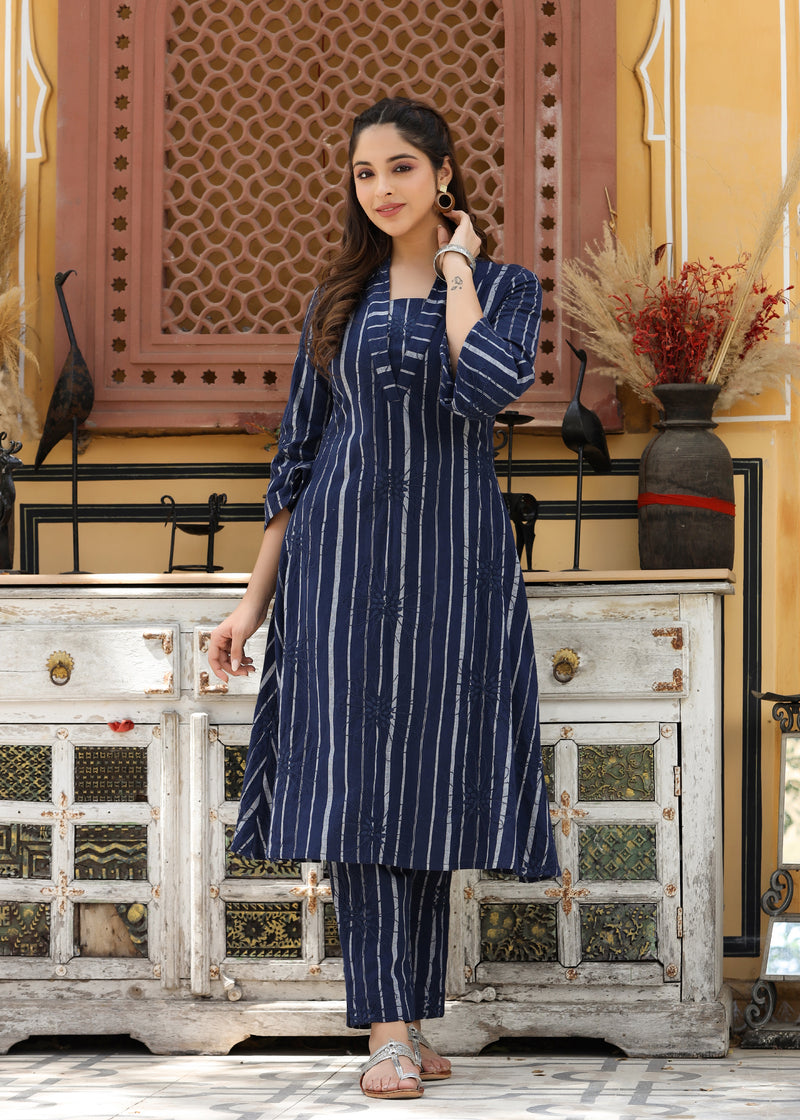 Misha Navy Blue yarn Dyed Embroidered Co-ord set