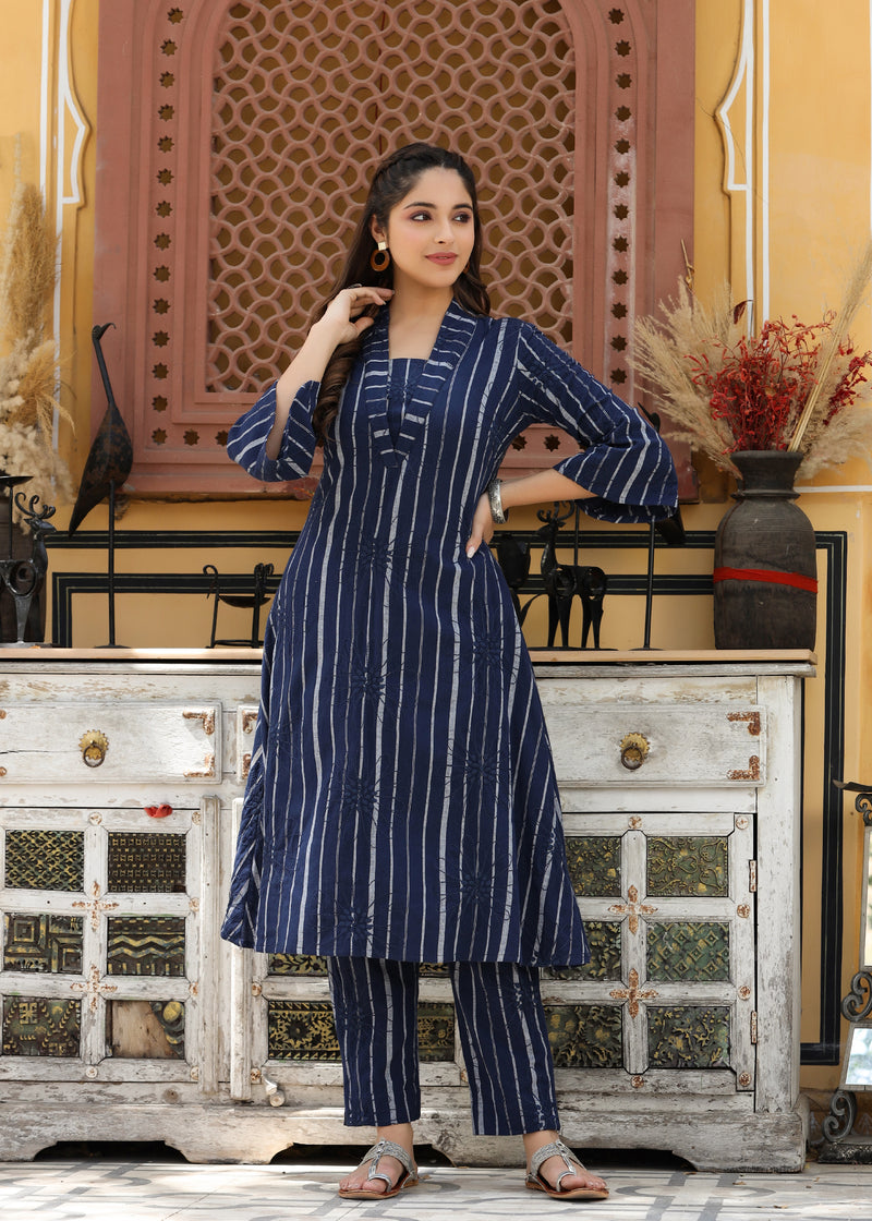 Misha Navy Blue yarn Dyed Embroidered Co-ord set