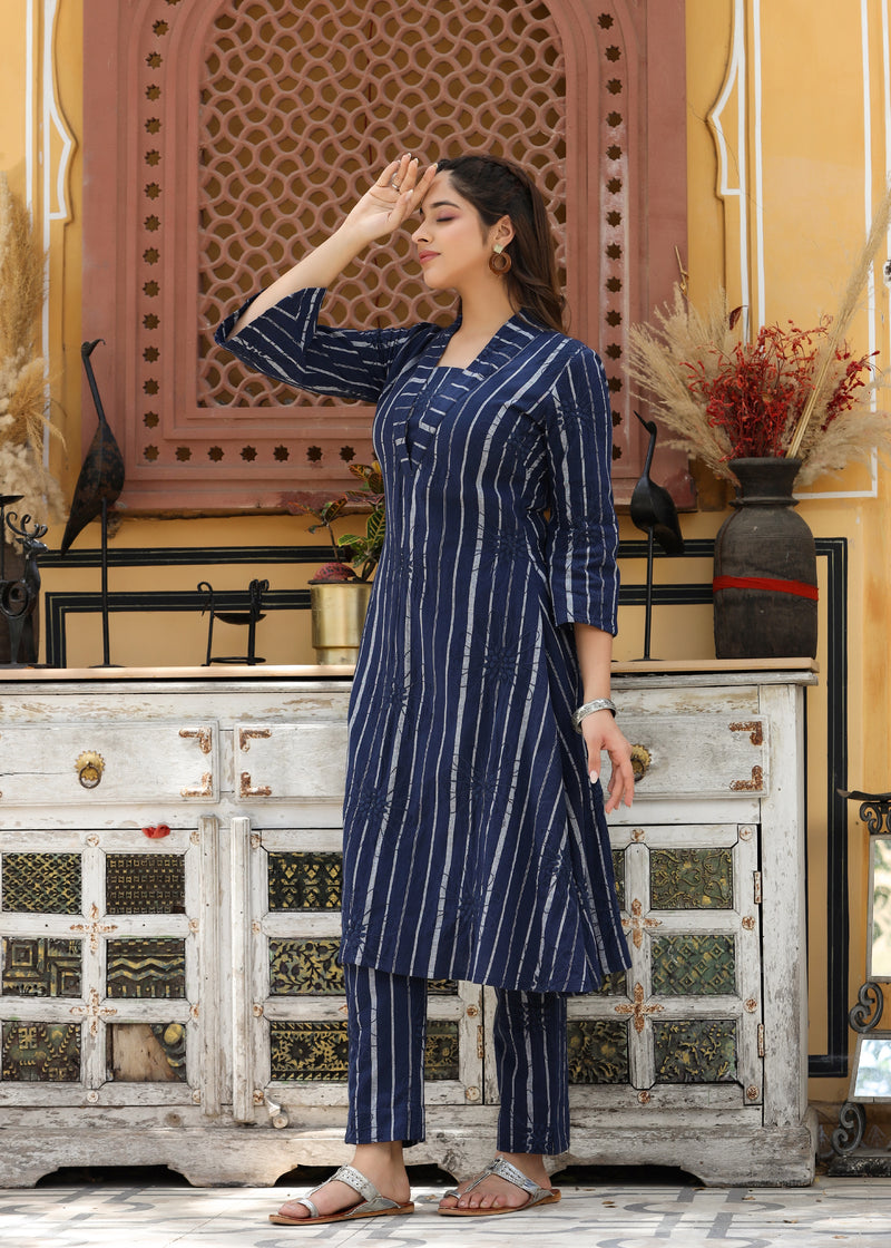 Misha Navy Blue yarn Dyed Embroidered Co-ord set