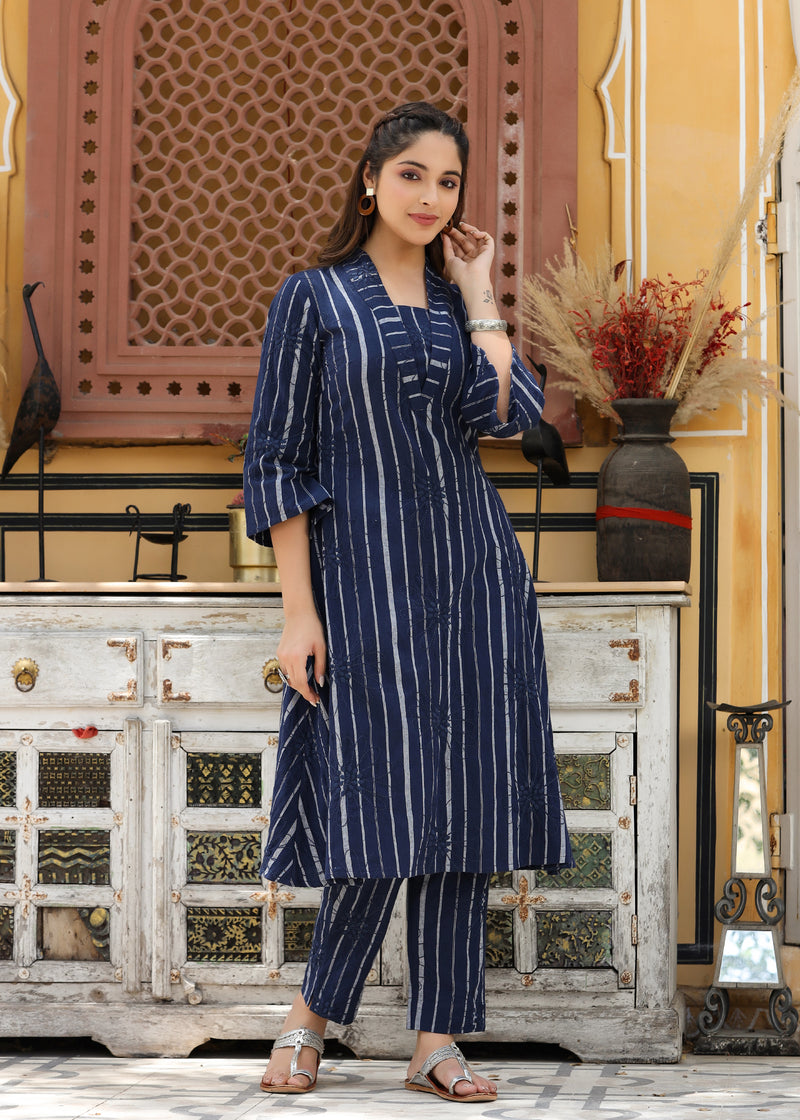 Misha Navy Blue yarn Dyed Embroidered Co-ord set