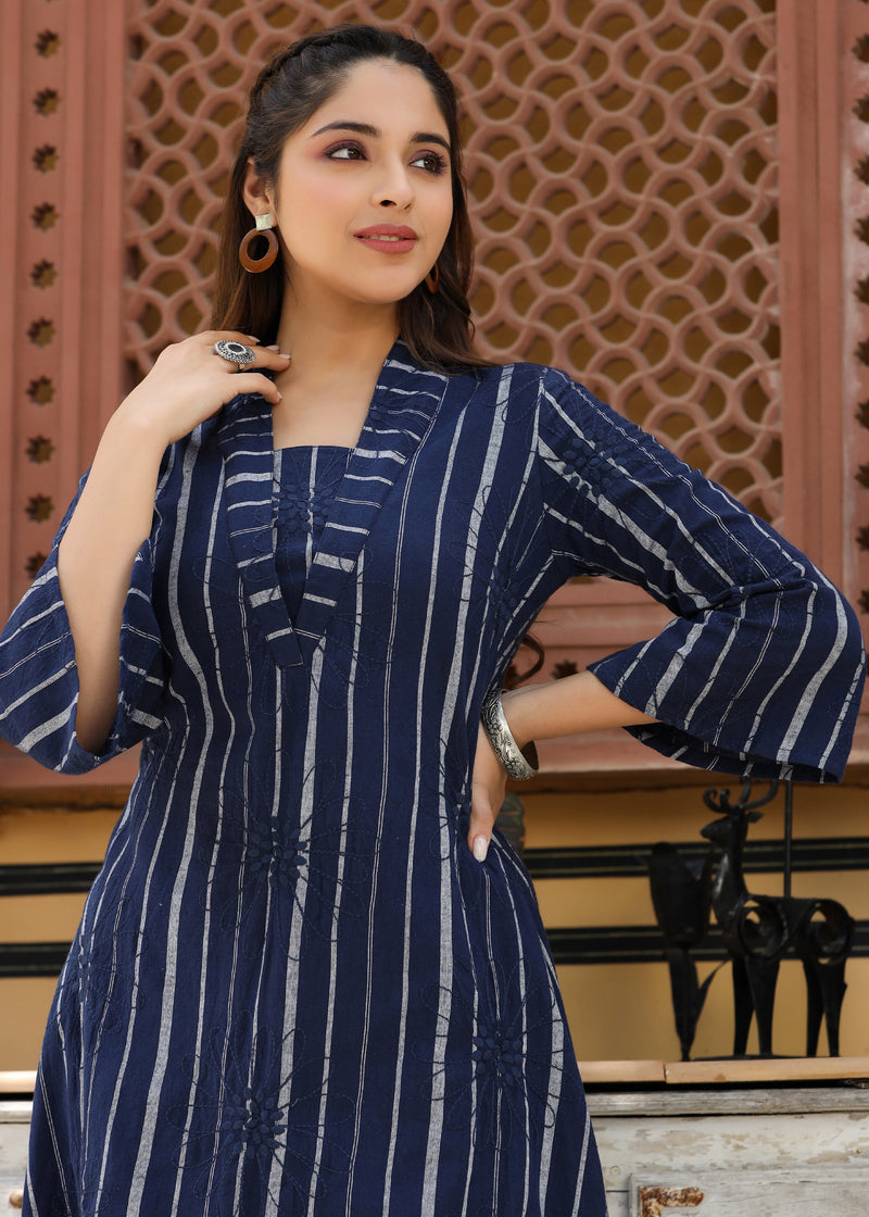 Misha Navy Blue yarn Dyed Embroidered Co-ord set