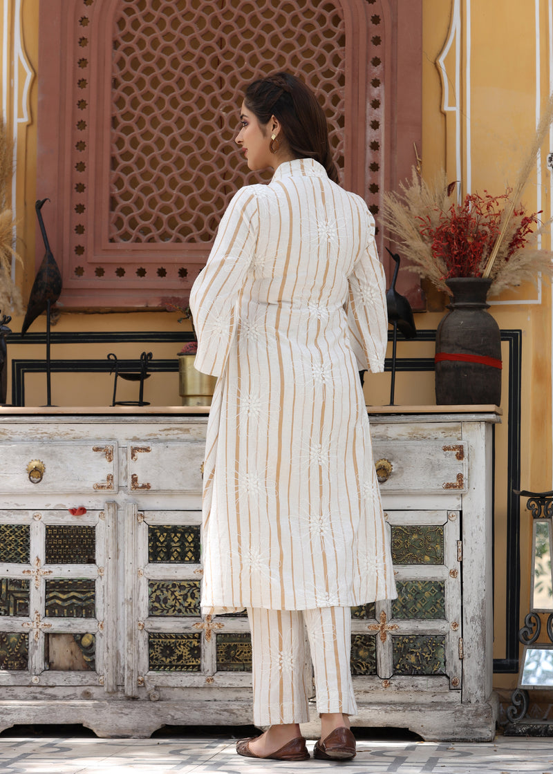 Raina Beige yarn Dyed Embroidered Co-ord Set