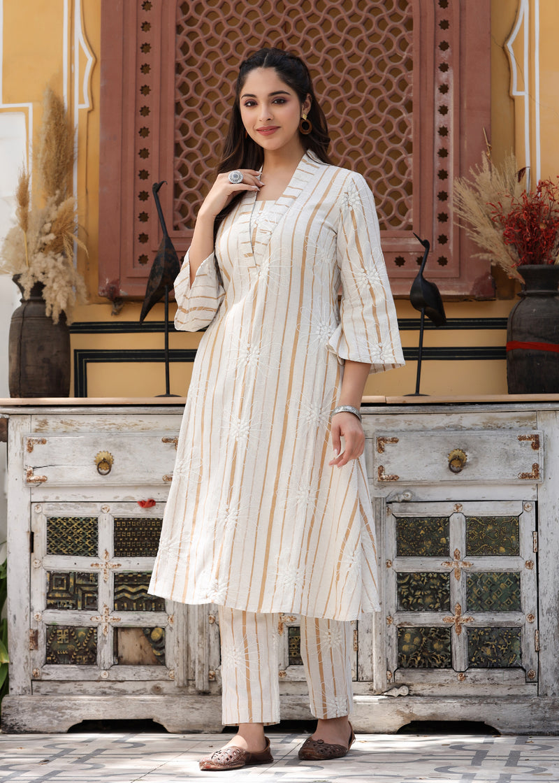Raina Beige yarn Dyed Embroidered Co-ord Set