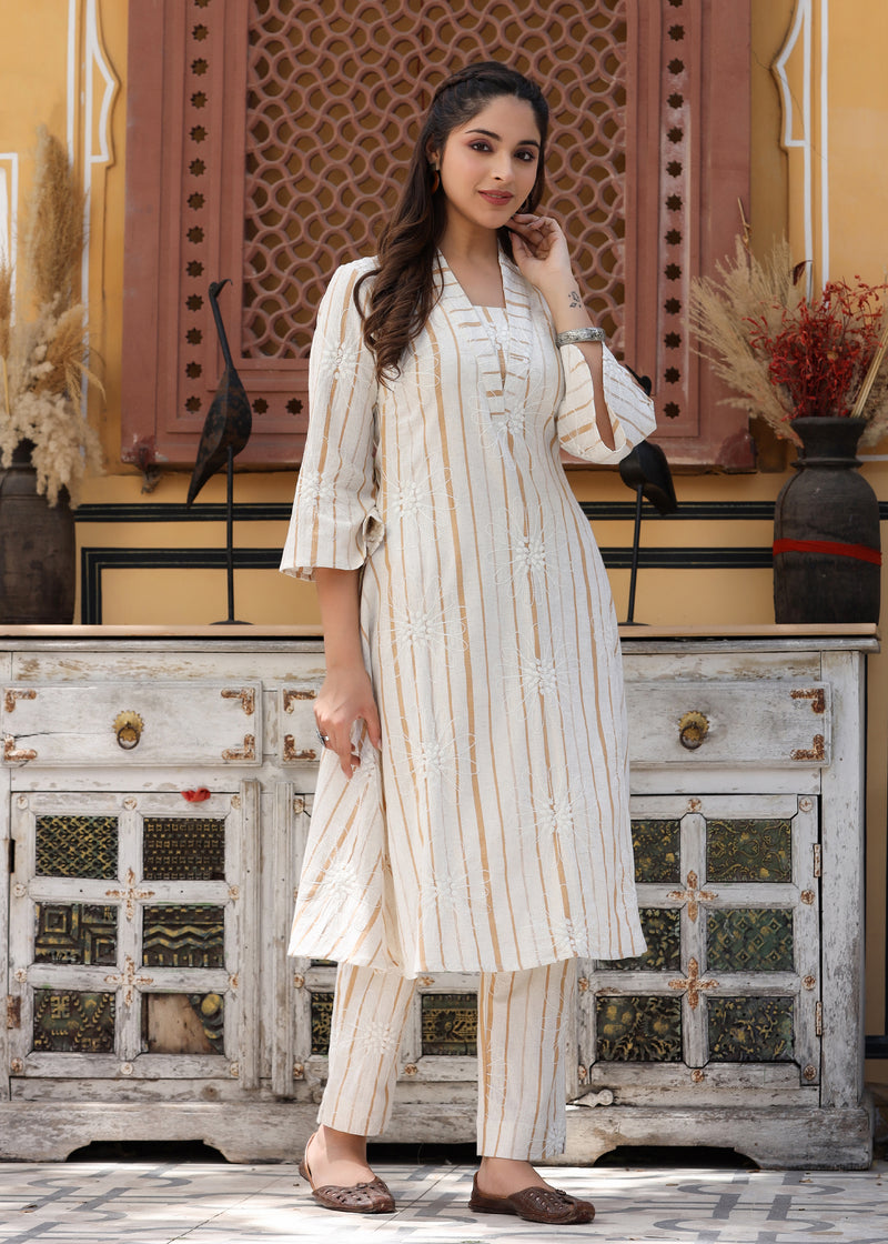 Raina Beige yarn Dyed Embroidered Co-ord Set