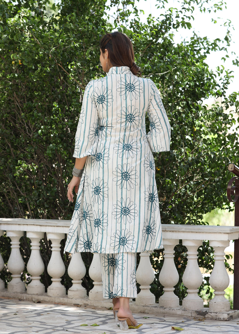 Rihana White Yarn Dyed Embroidered Co-ord set