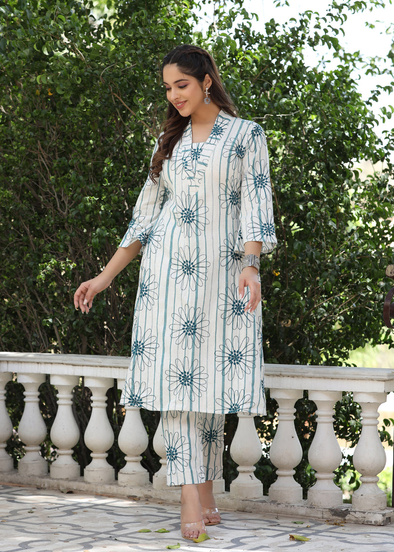 Rihana White Yarn Dyed Embroidered Co-ord set