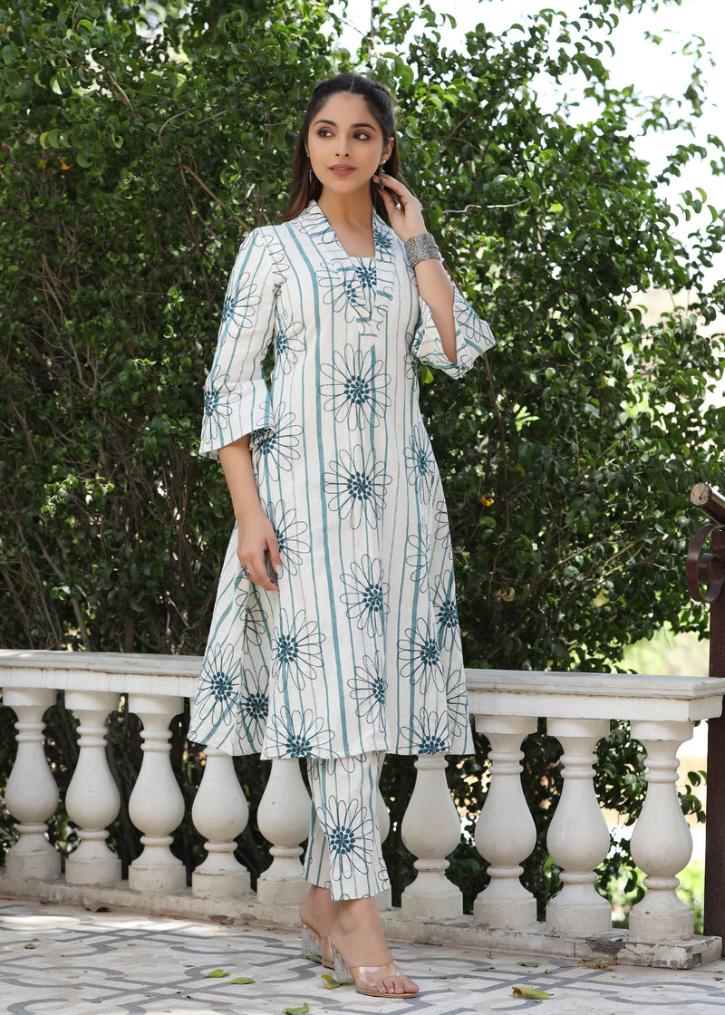 Rihana White Yarn Dyed Embroidered Co-ord set